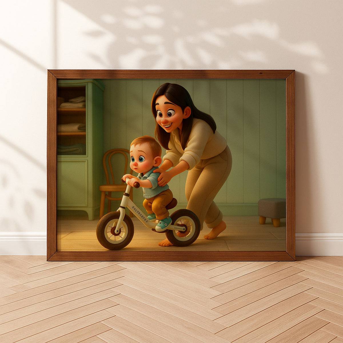 Heartwarming Cartoon Art Print of a Loving Mother Kissing Her Baby – Perfect Nursery Decor for a Cozy Home
 - 7