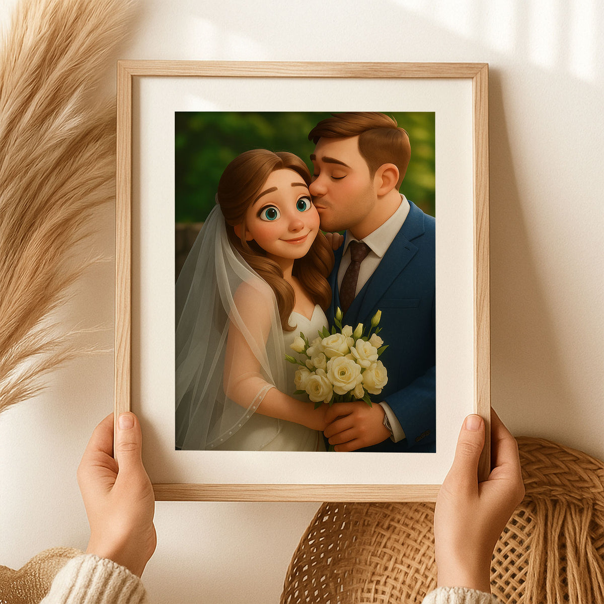 Charming Wedding Couple Portrait in Whimsical Style - Perfect Home Decor for Love and Romance
 - 7