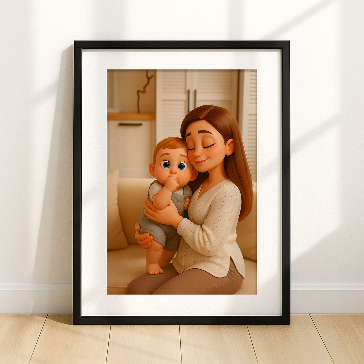 Heartwarming Cartoon Illustration of a Mother with Baby - Charming Home Decor for Family Spaces
 - 7