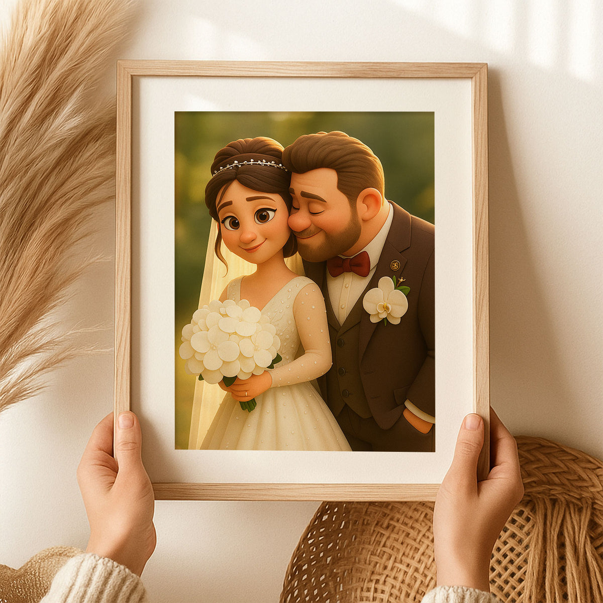 Whimsical Wedding Portrait: Charming Animated Style Art of Bride and Groom Embracing, Perfect for Love Celebrations
 - 7