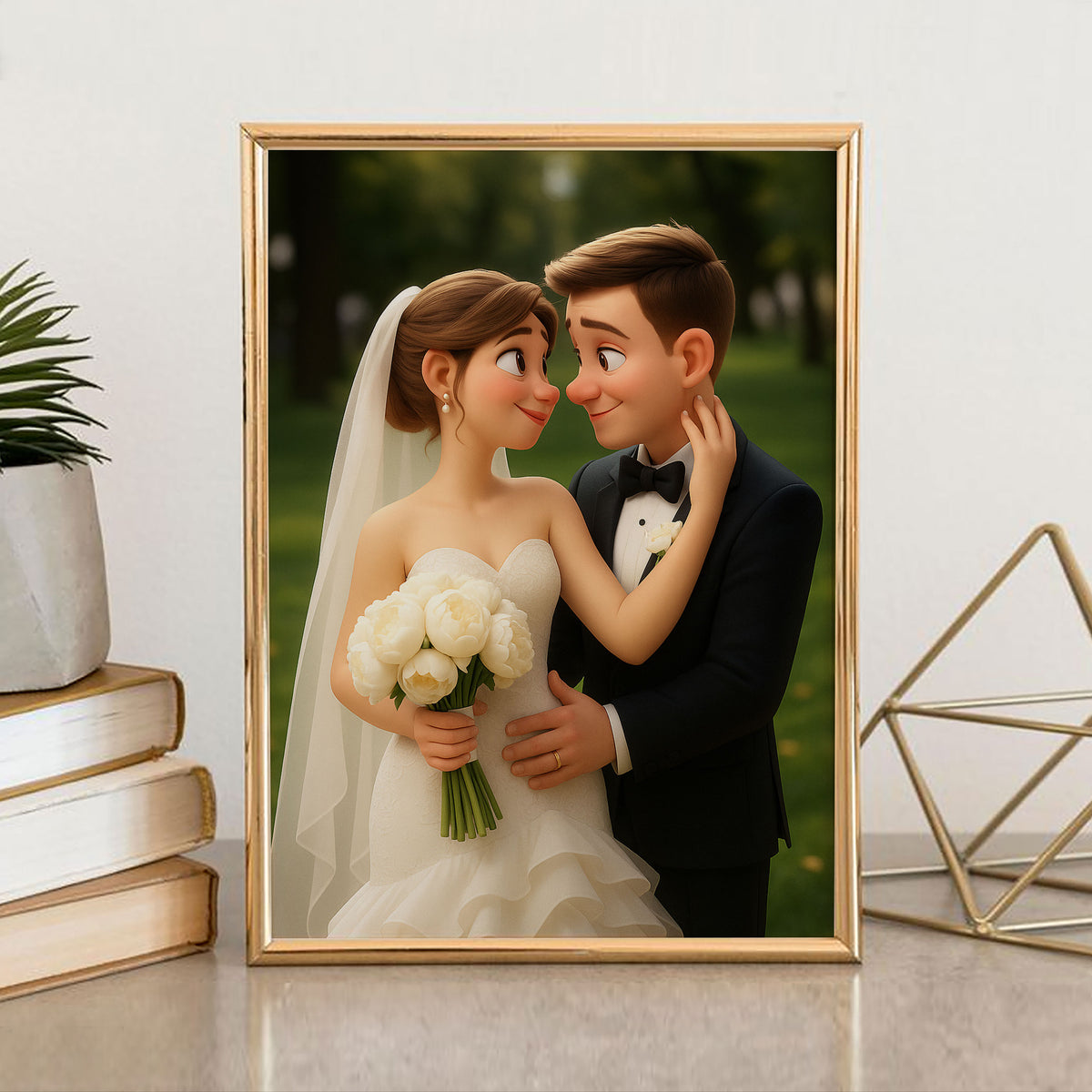 Charming Animated Wedding Portrait: Capturing Love and Happiness in a Whimsical Style
 - 7