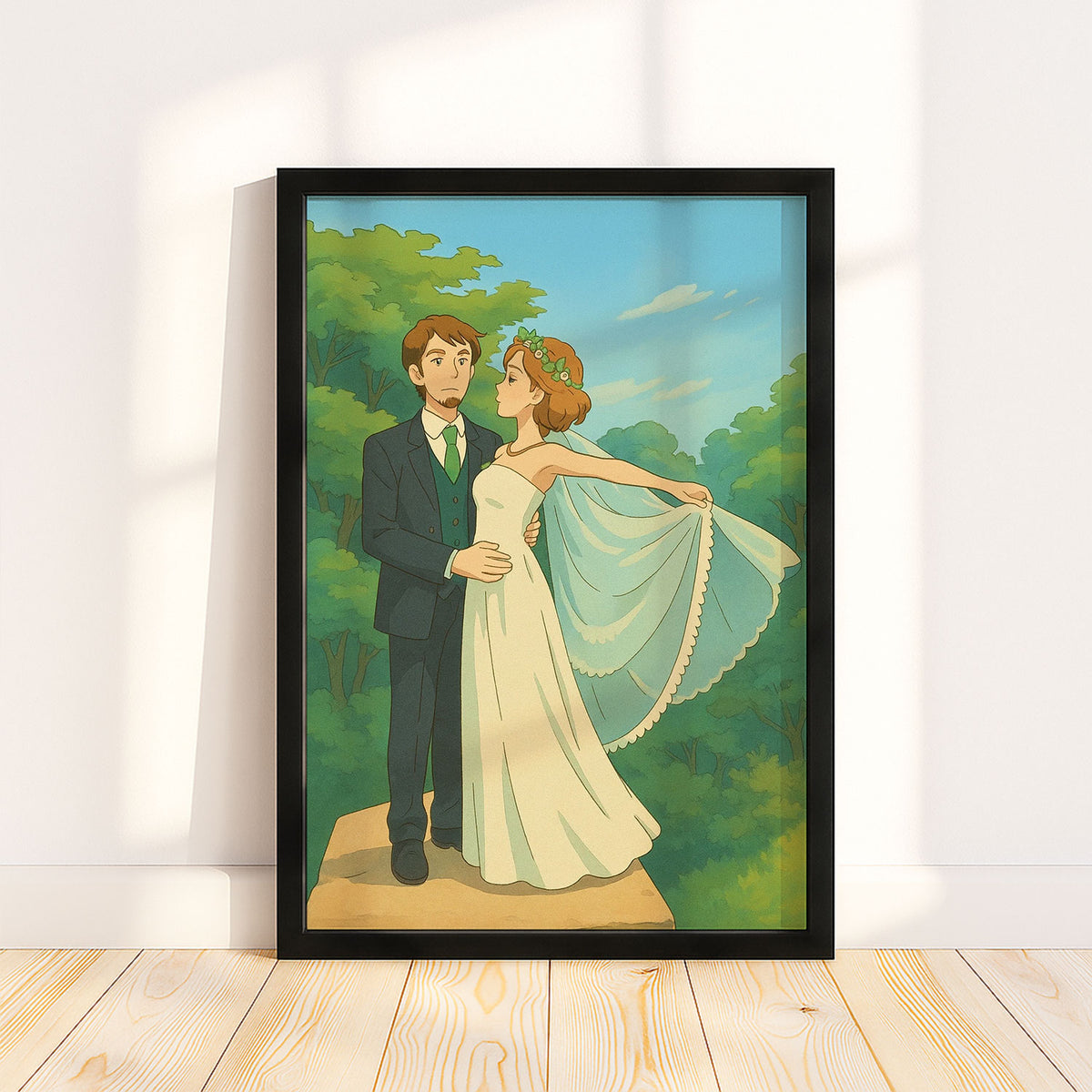 Charming Anime Wedding Portrait – Romantic Couple in Nature, Perfect for Home Decor
 - 7