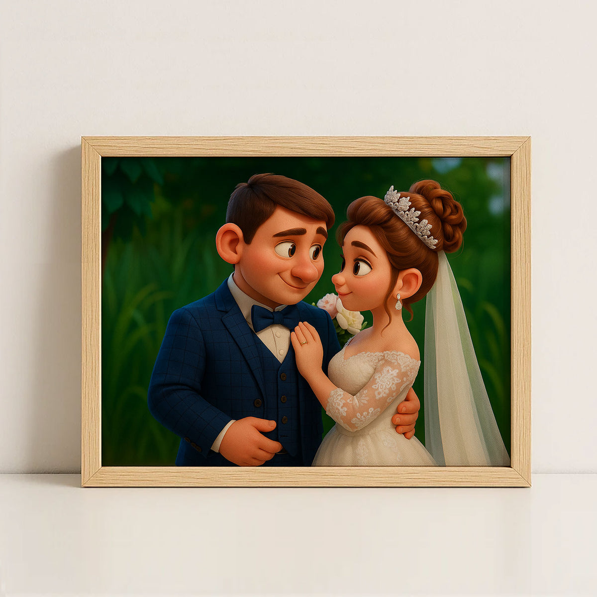 Charming Cartoon Wedding Portrait of Happy Couple - Whimsical Art for Love Celebrations
 - 7
