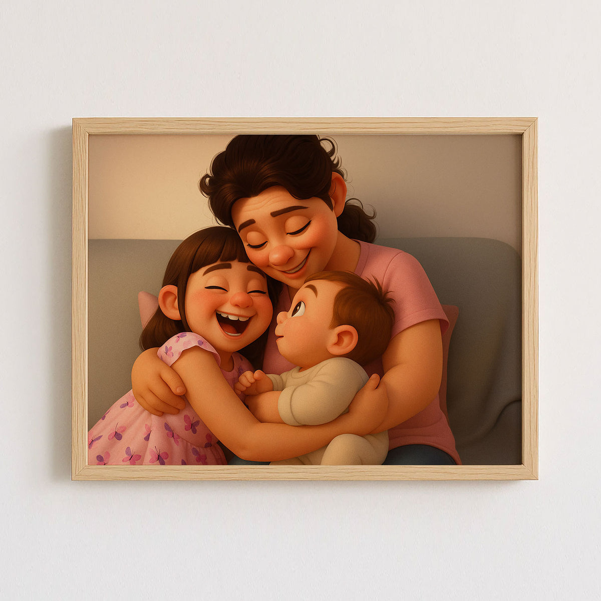 Charming Cartoon Art Print of a Loving Mother and Baby - Heartwarming Home Decor for Family Spaces
 - 7
