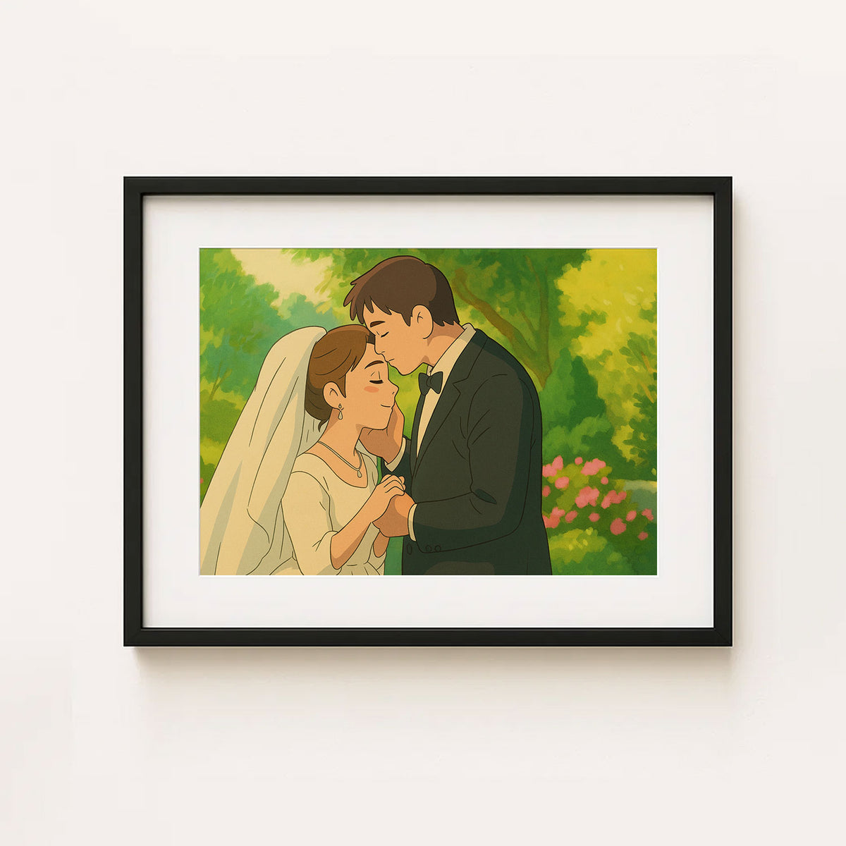 Charming Wedding Portrait Art Print | Romantic Couple in Vibrant Illustration Style
 - 6