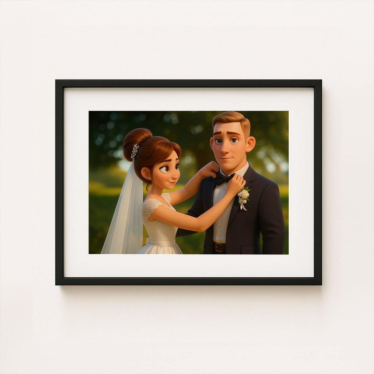 Charming Animated Wedding Portrait of Couple in Love - Perfect Art for Home Decor
 - 7