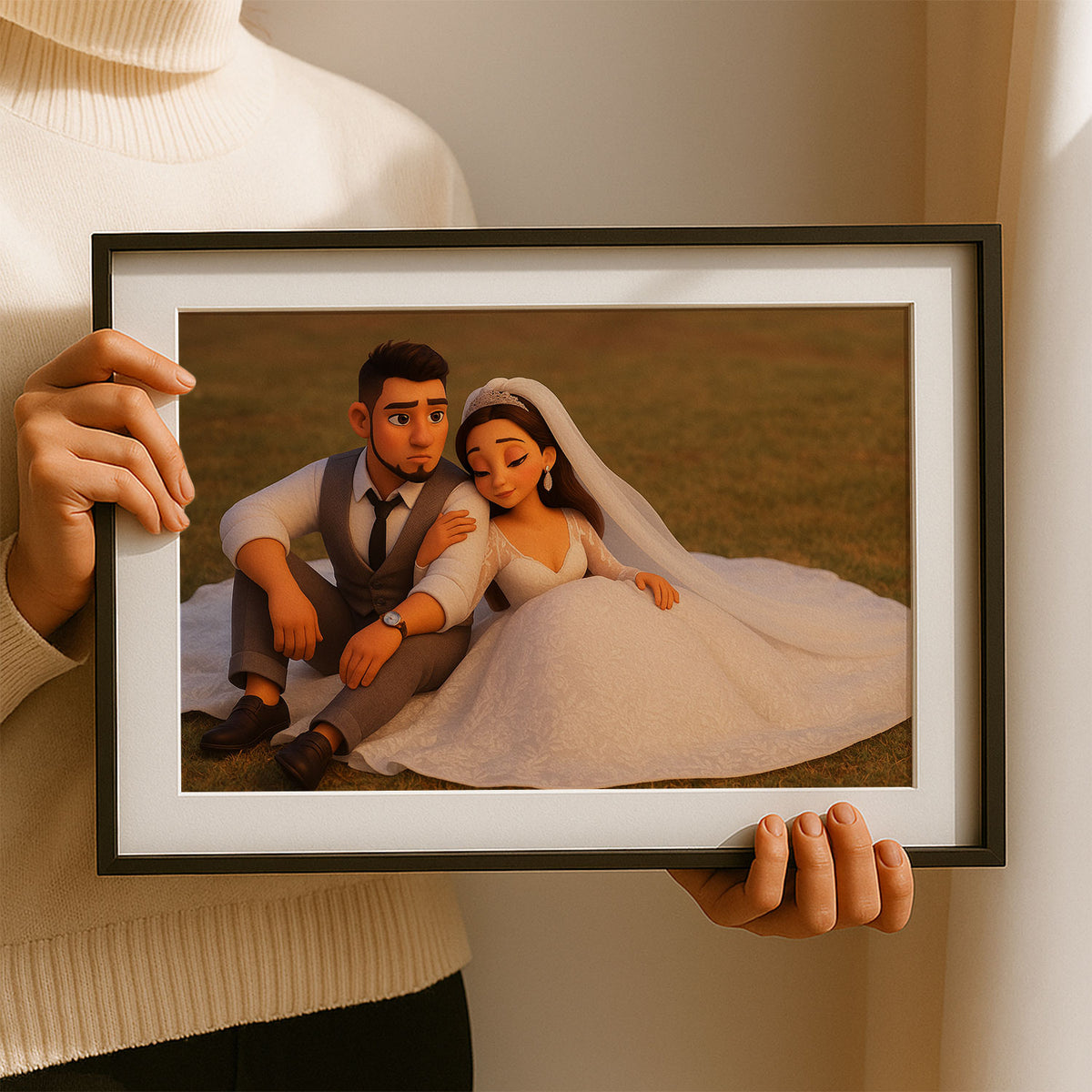 Charming Cartoon Wedding Art: Sweet Couple Illustration Perfect for Home Décor
 - 6