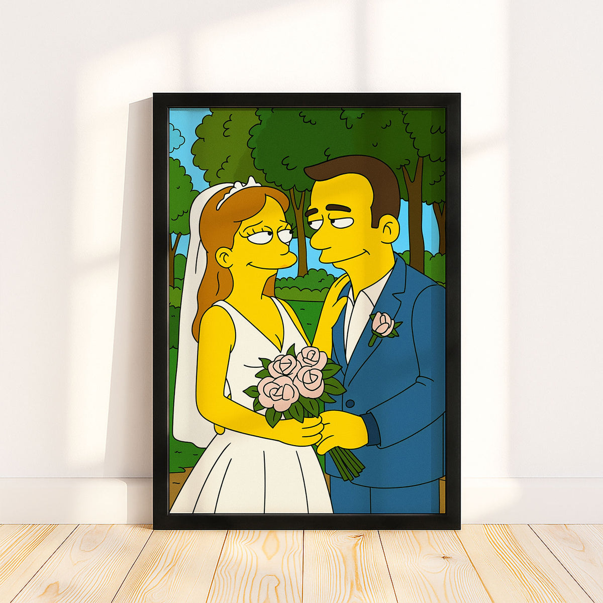 Unique Cartoon Wedding Portrait of Marge and Homer Simpson in Vibrant Art Style - Perfect for Fans and Home Decor
 - 7