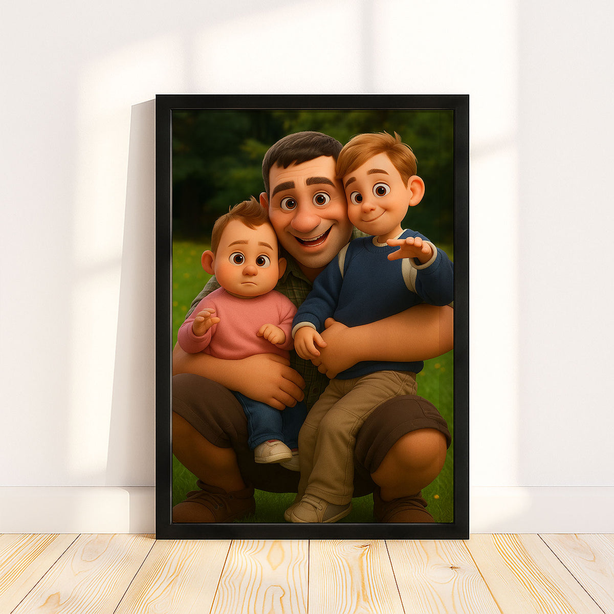 Charming Cartoon Family Portrait of Mother and Daughter Embracing in Joyful Moment
 - 7