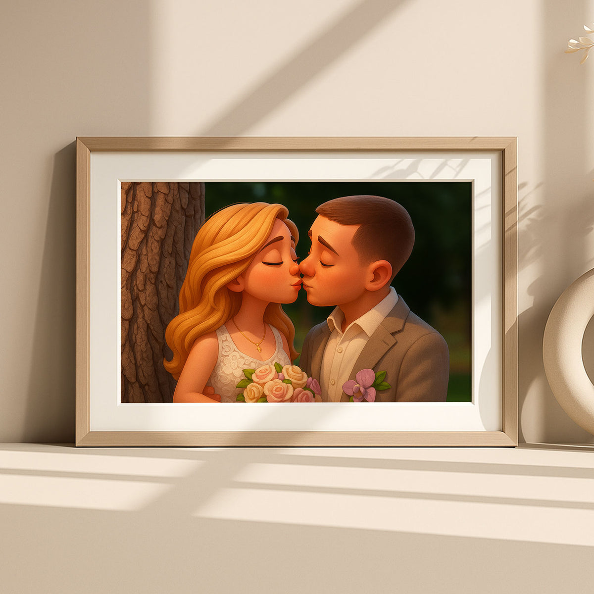 Charming Cartoon Wedding Portrait of a Happy Couple | Ideal Art for Home Decor
 - 7