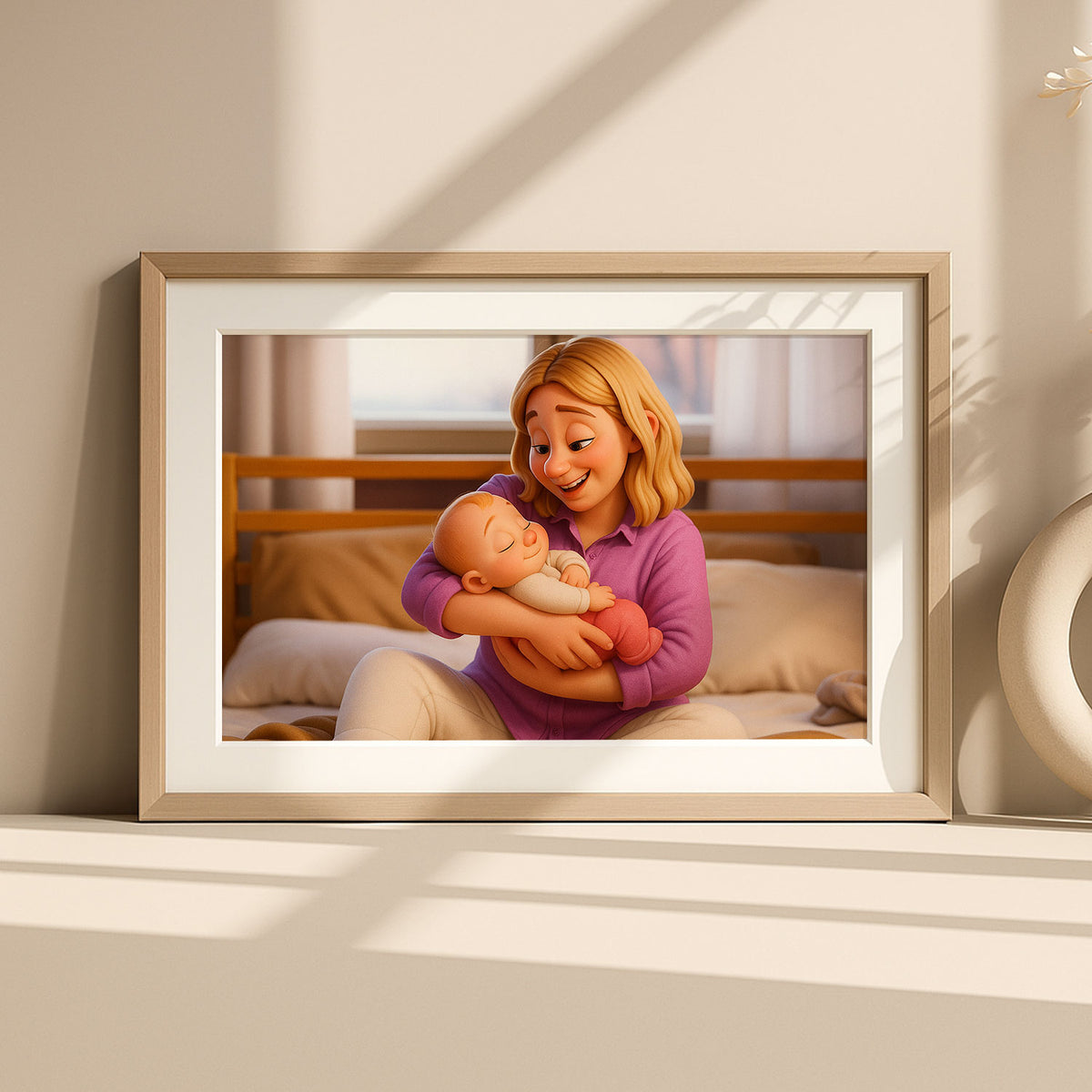 Heartwarming Illustrated Print of a Mother Kissing Her Baby – Charming Cartoon Style for Nursery Décor and Gift Ideas
 - 6