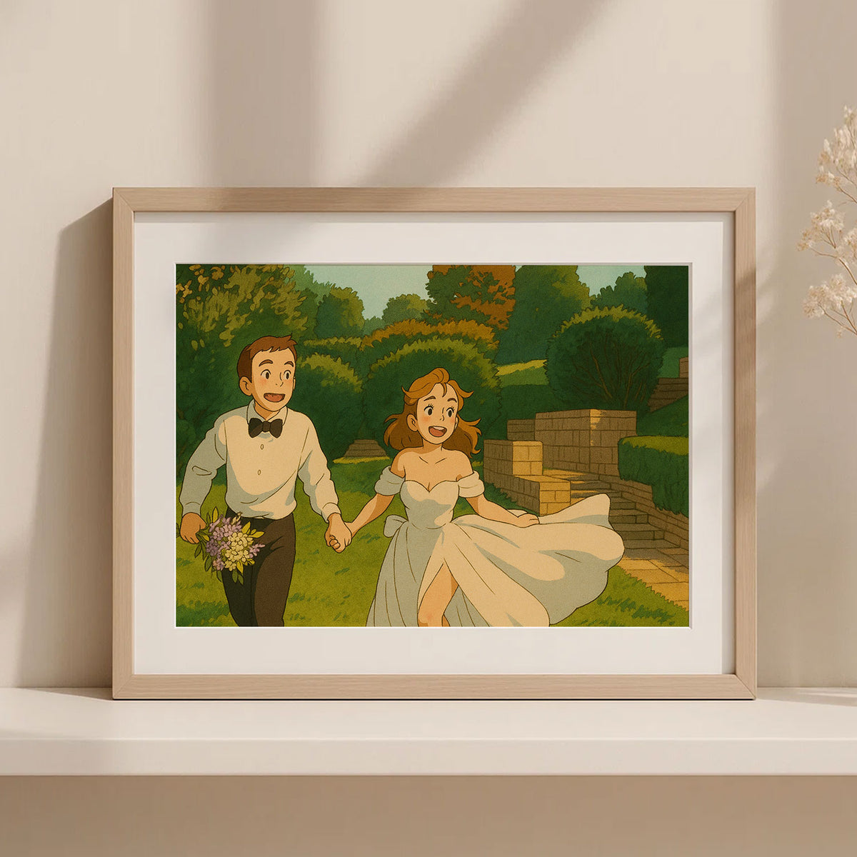 Charming Cartoon Wedding Art Print: Celebrate Your Love with Stylish Framed Couple Illustration
 - 7