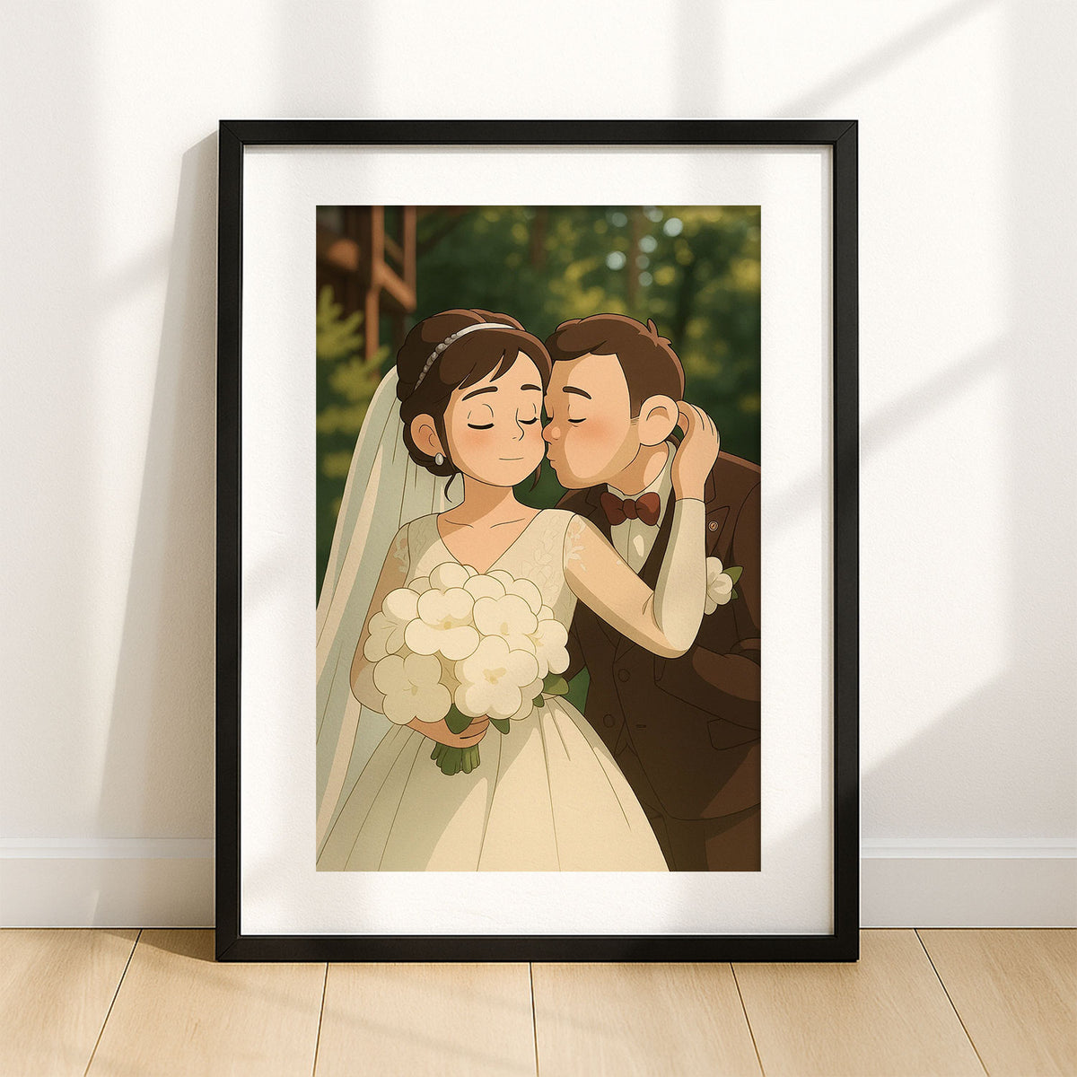 Romantic Wedding Embrace Art Print in a Charming Illustration Style for Home Decor
 - 7