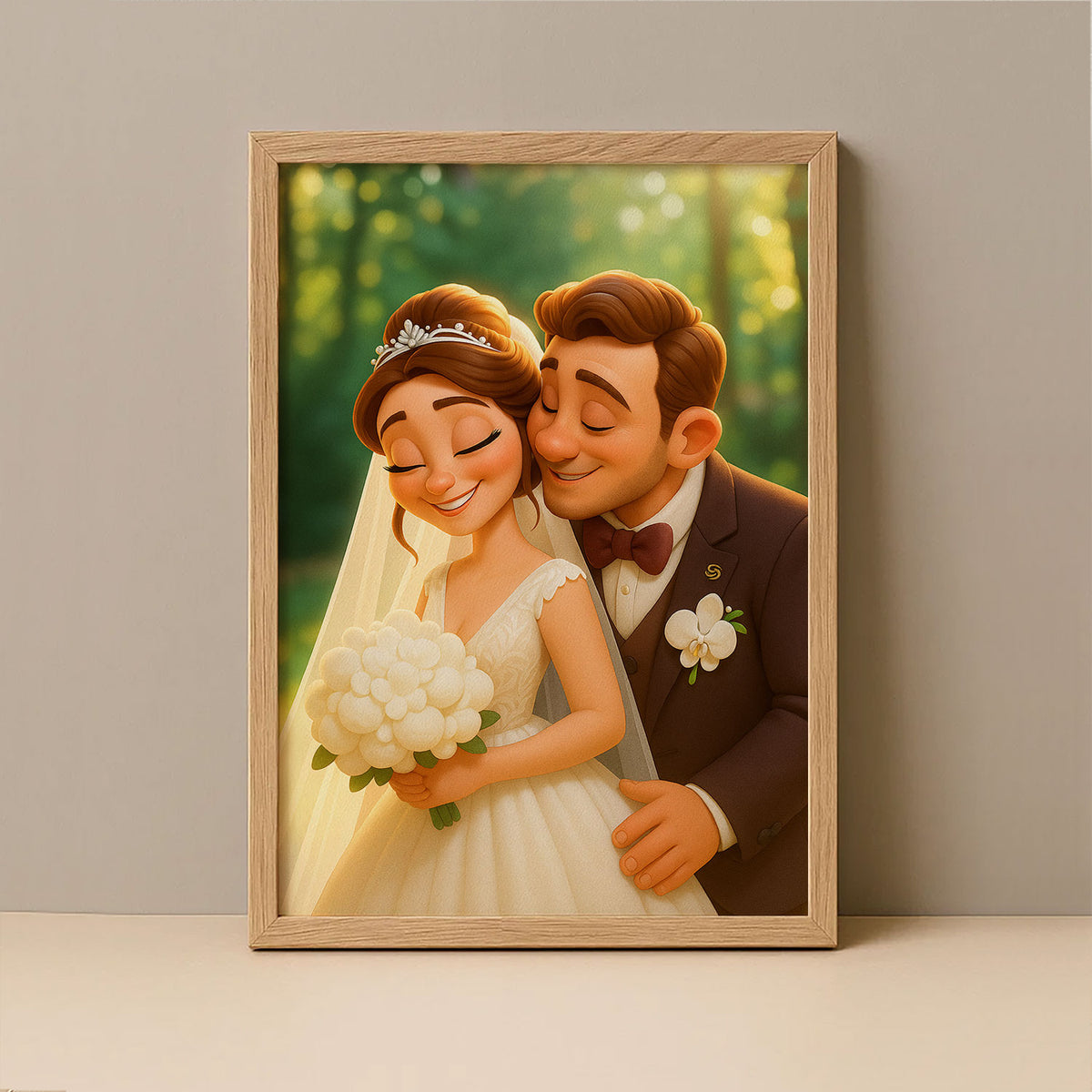 Charming Cartoon Wedding Portrait: Celebrate Love with Whimsical Art Style for Your Home Decor
 - 7