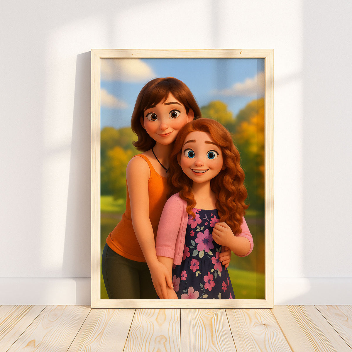 Charming Mother-Daughter Bond: Whimsical Cartoon Art for Family Spaces
 - 7