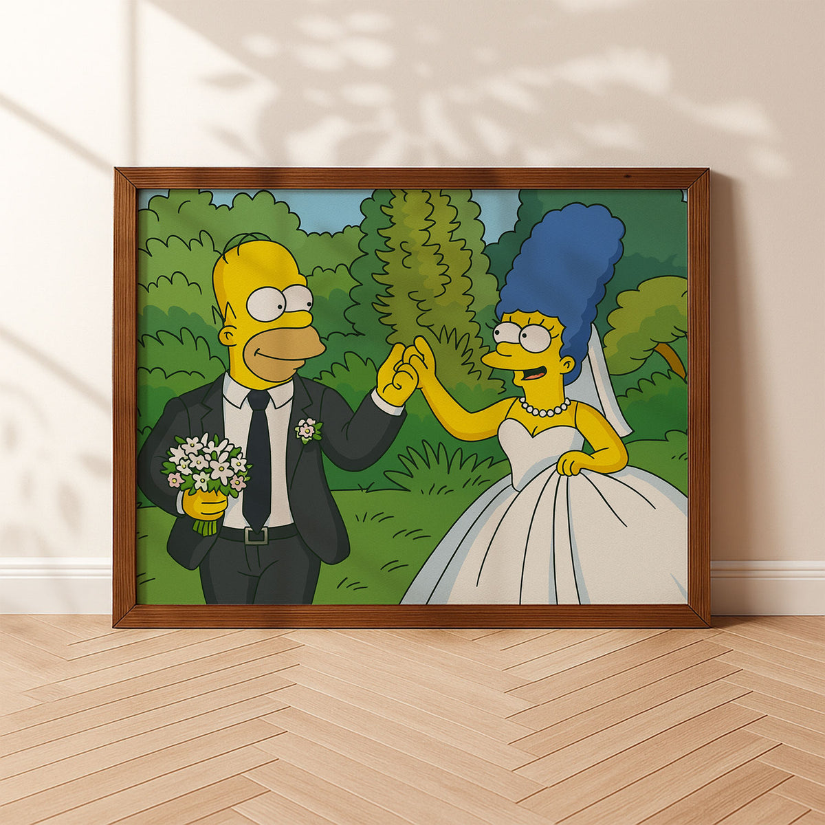 Charming Simpsons Wedding Art - Homer &amp; Marge in Playful Cartoon Style Perfect for Home Decor
 - 6