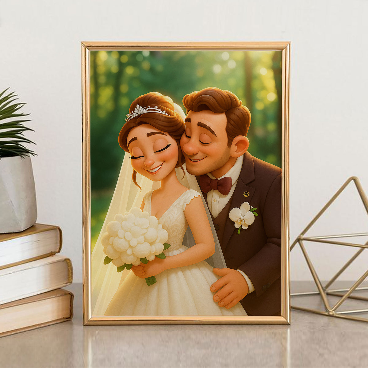 Charming Wedding Illustration: Disney-Inspired Romantic Couple in Lush Garden
 - 7