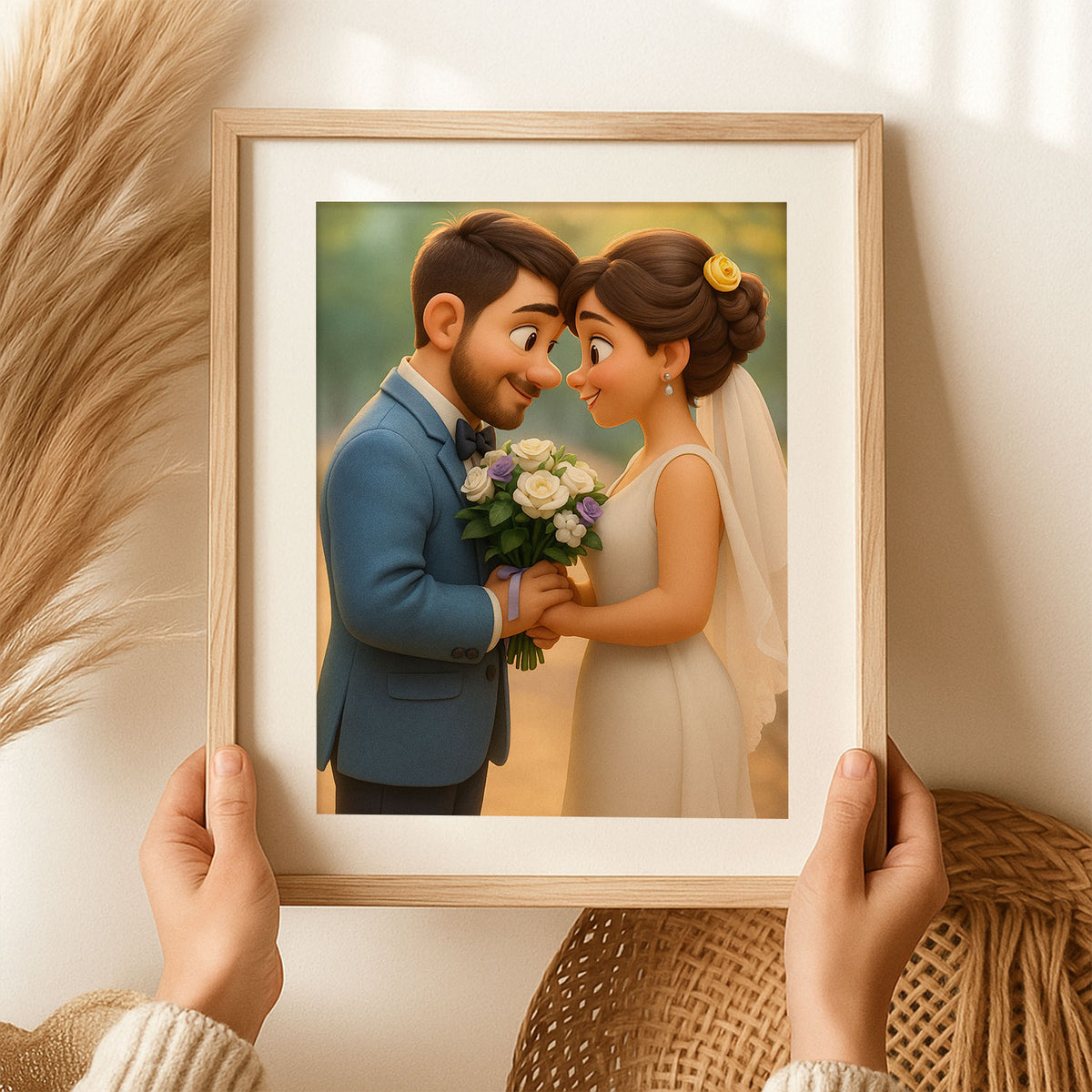 Charming Cartoon Wedding Portrait of Bride and Groom – Perfect Gift for Newlyweds and Wedding Decor
 - 7