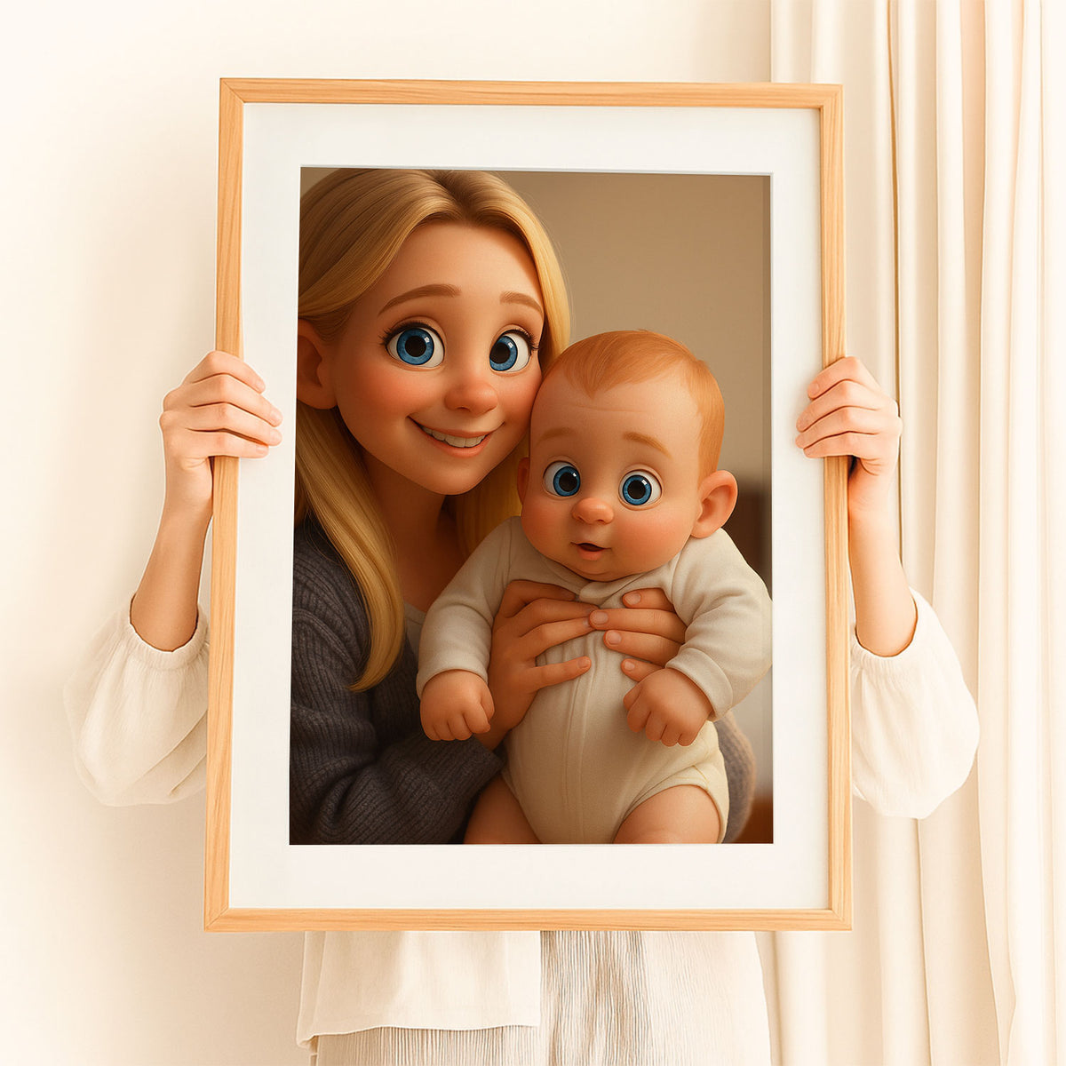 Beautiful Cartoon Art Print of a Loving Mom Embracing Her Baby – Perfect for Nursery Decor and Family Love Inspiration
 - 7