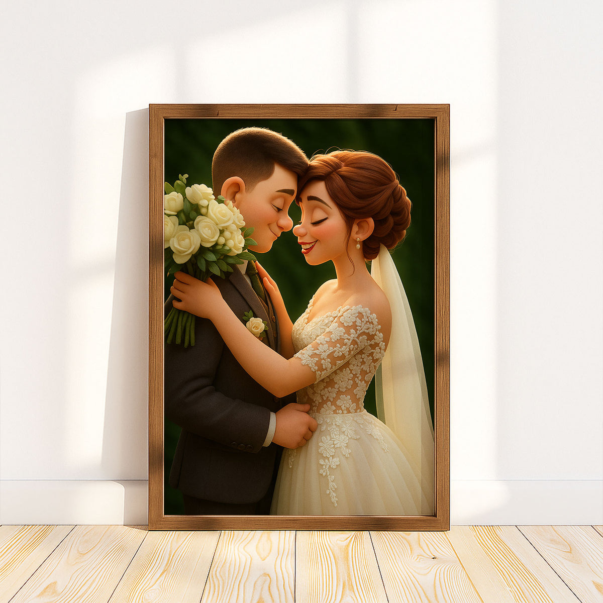 Charming Cartoon Couple Portrait: Joyful Wedding Art for Home Décor
 - 6