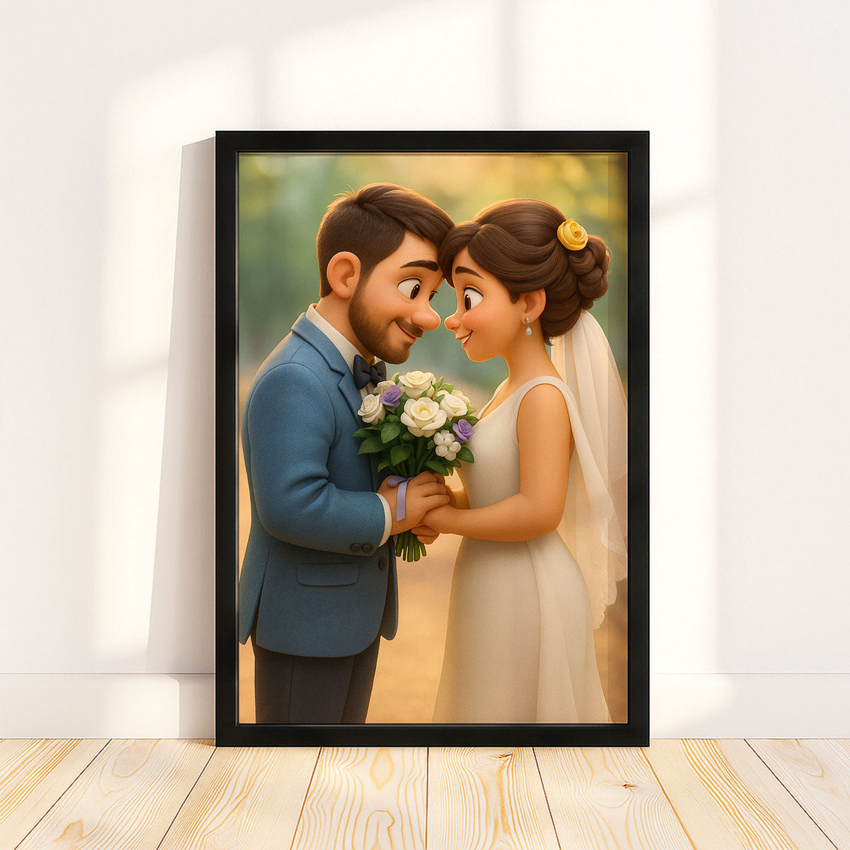 Charming Cartoon Wedding Portrait of a Loving Couple – Perfect for Home Decor and Gifts
 - 7