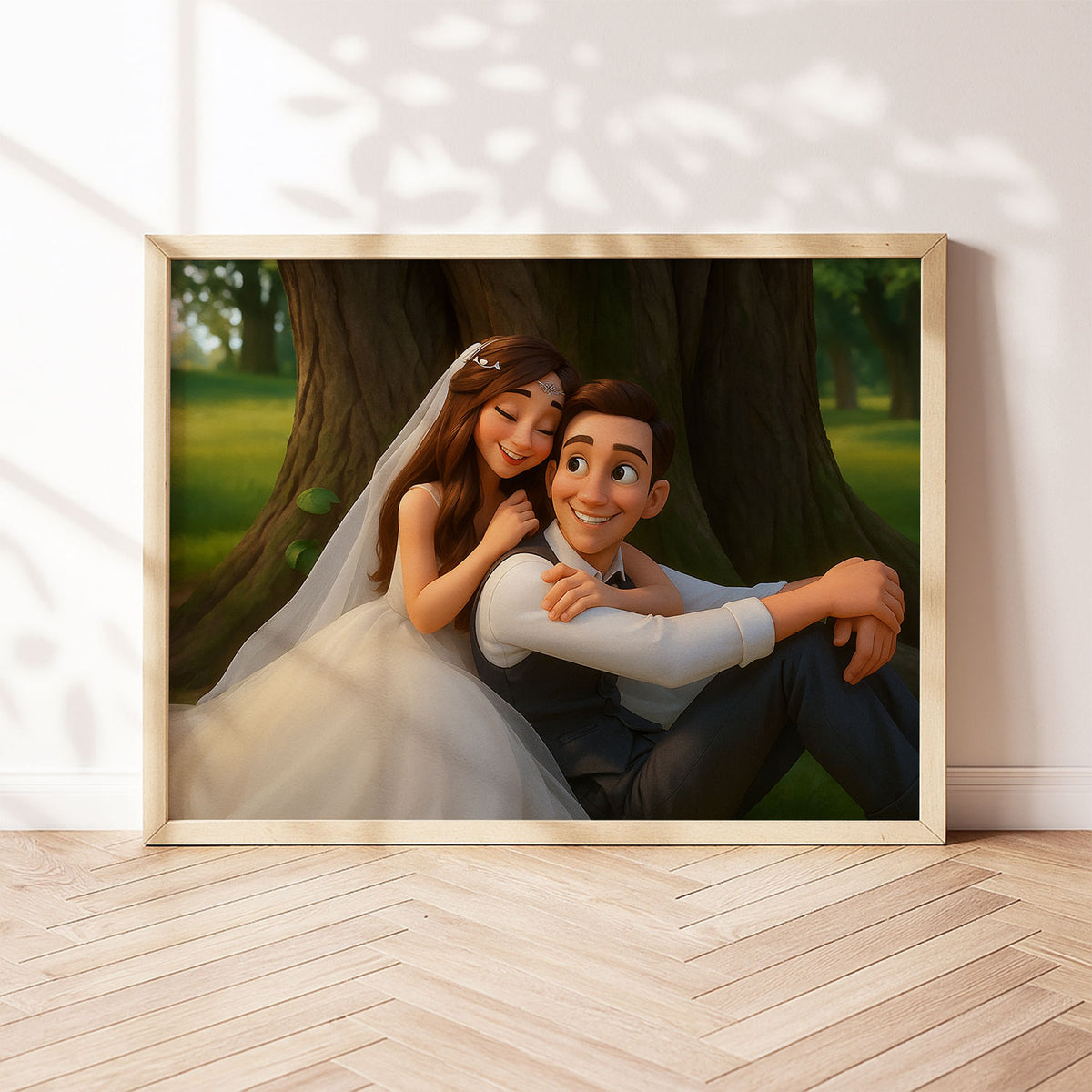 Charming Wedding Couple Art Print | Lovely Animated Style Portrait for Home Decor
 - 7