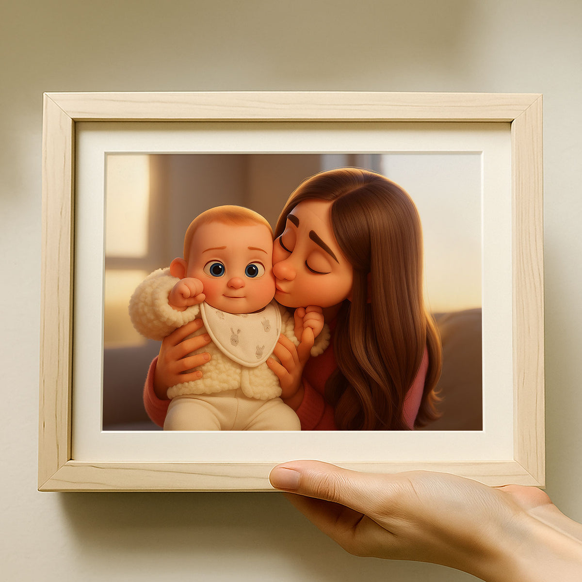 Warm and Joyful Mother-Baby Bond: Enchanting Cartoon Art Print for Nursery Decor
 - 7