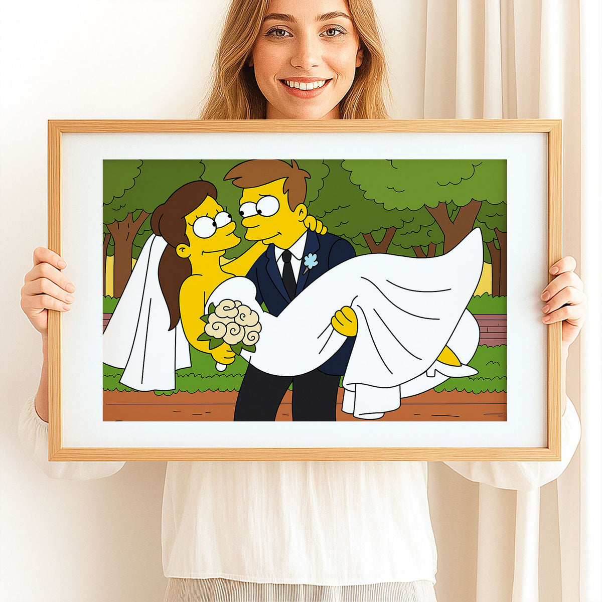 Whimsical Wedding Art: Homer and Marge Simpsons in Vibrant Cartoon Style
 - 7