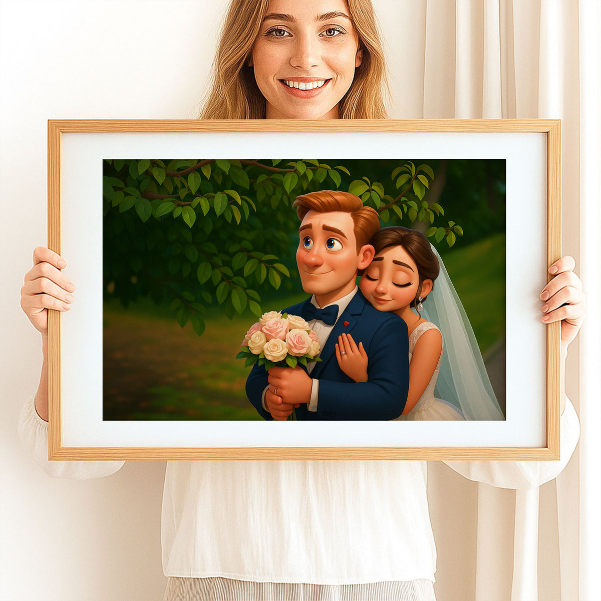 Charming Wedding Couple Art Print | Romantic Animated Style Wedding Portrait for Home Decor
 - 7