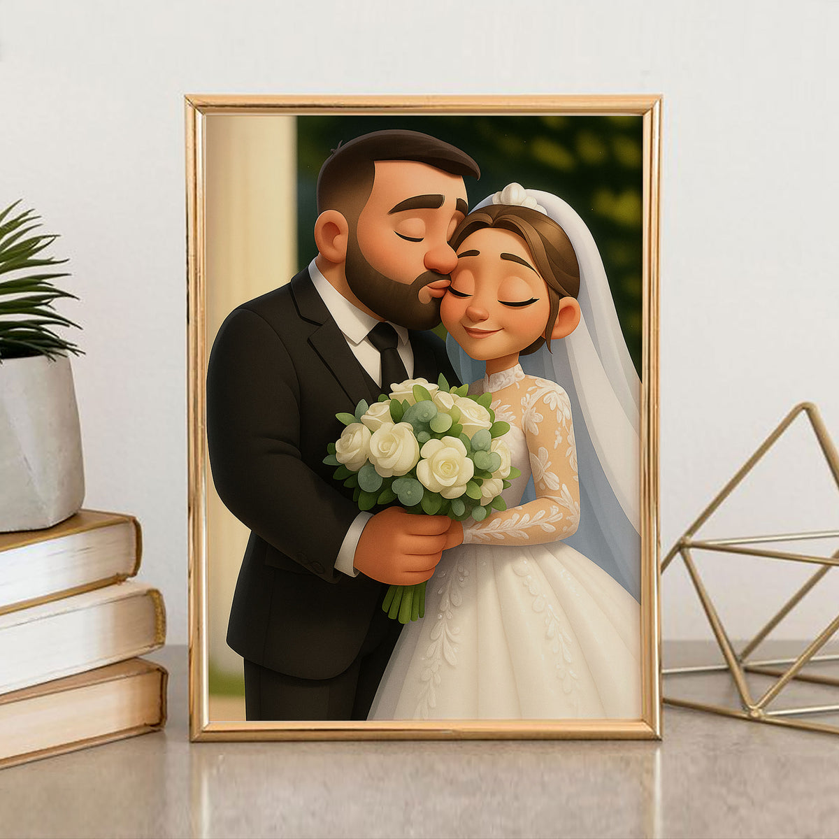 Charming Animated Wedding Portrait of a Couple in Love | Perfect for Home Decor and Gifts
 - 7