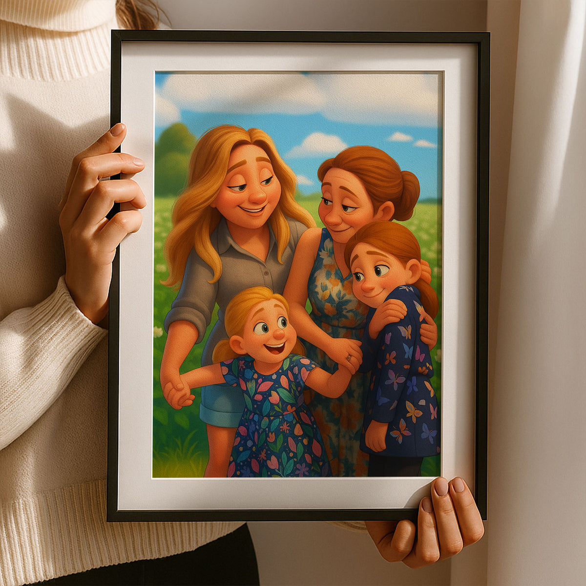 Heartwarming Cartoon Portrait of Mother and Daughter - Perfect Gift for Family Love and Togetherness
 - 7