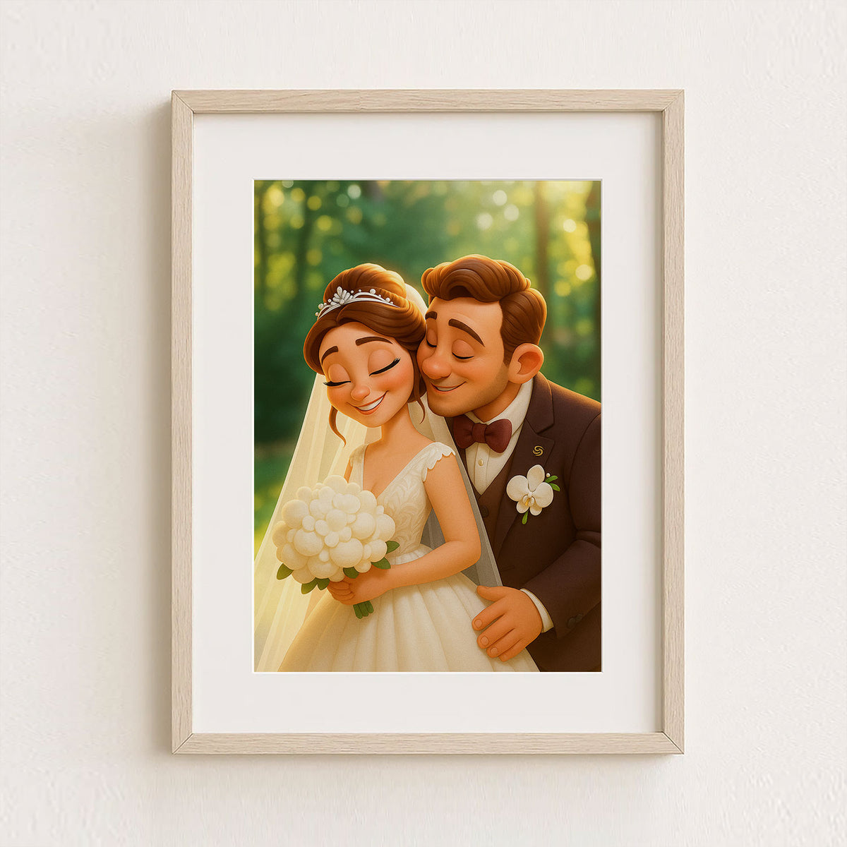 Charming Cartoon Wedding Portrait of a Bride and Groom – Perfect Gift for Newlyweds in Whimsical Art Style
 - 7