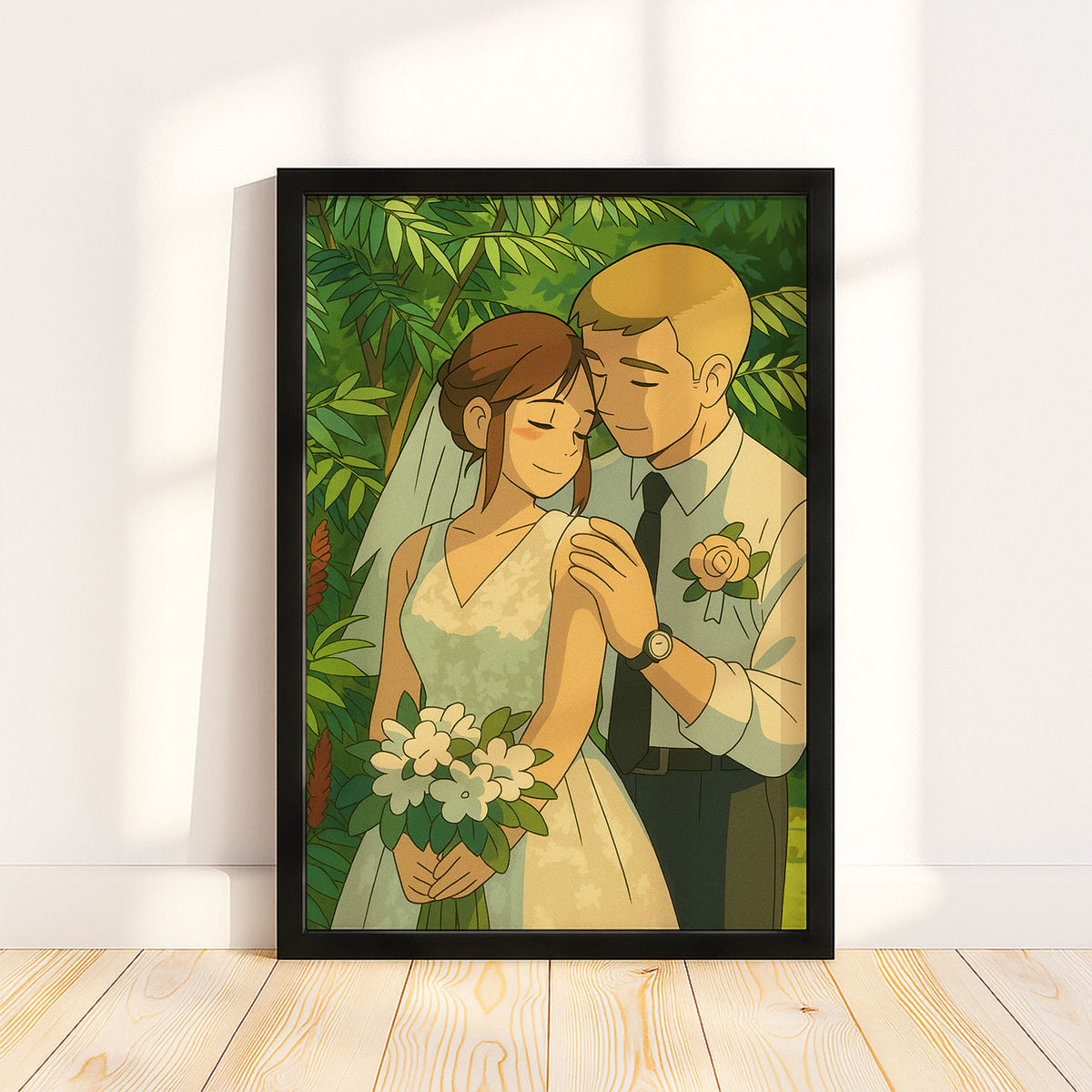 Charming Anime Wedding Portrait: Delightful Couple Illustration in Soft Colors and Joyful Style
 - 7