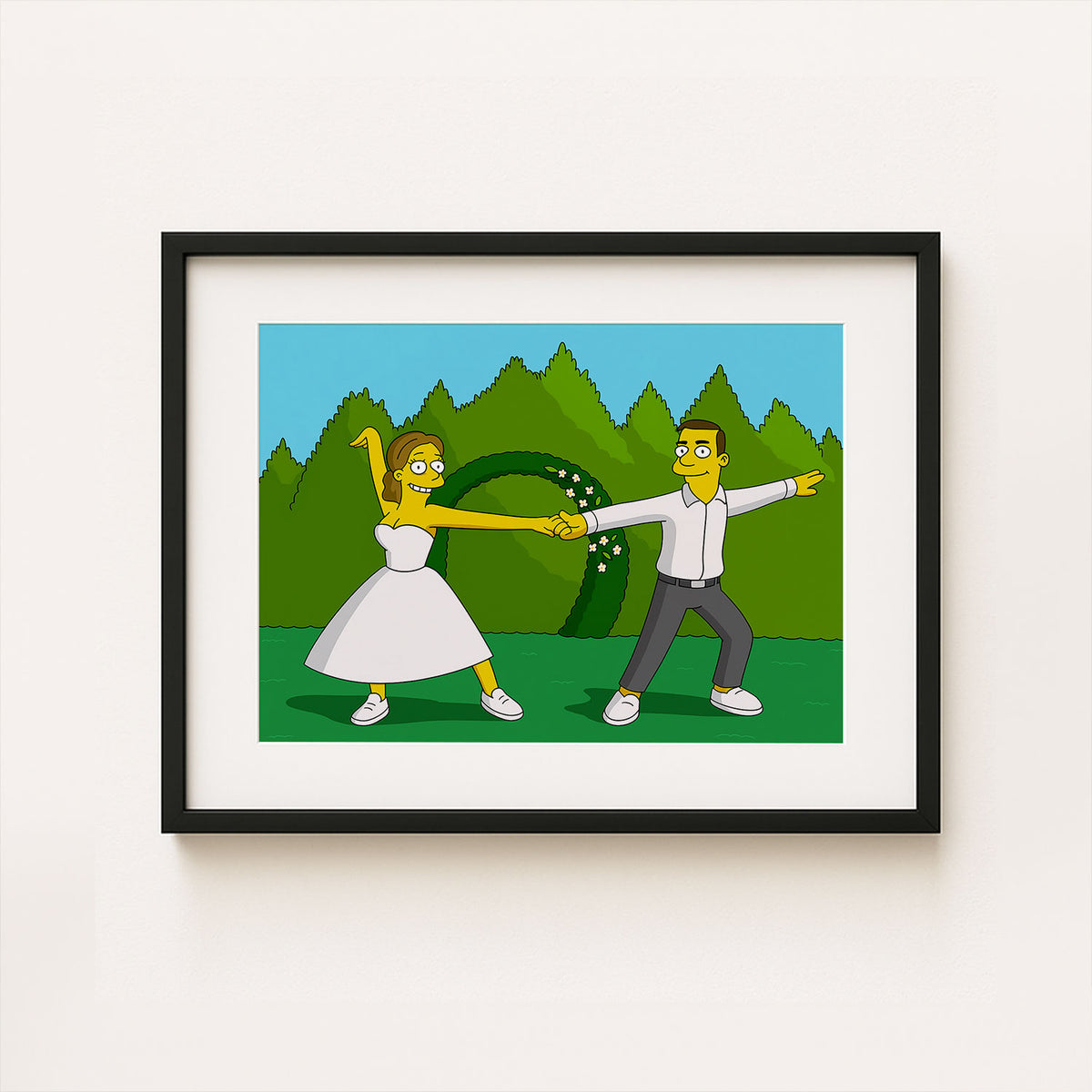 Charming Simpsons Wedding Art Print: Homer and Marge Celebrate Love in Vibrant Cartoon Style
 - 7