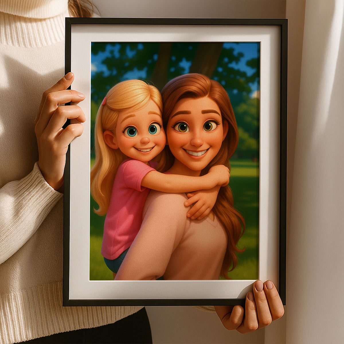 Whimsical Mother-Daughter Portrait: Heartwarming Cartoon Art for Your Home
 - 7