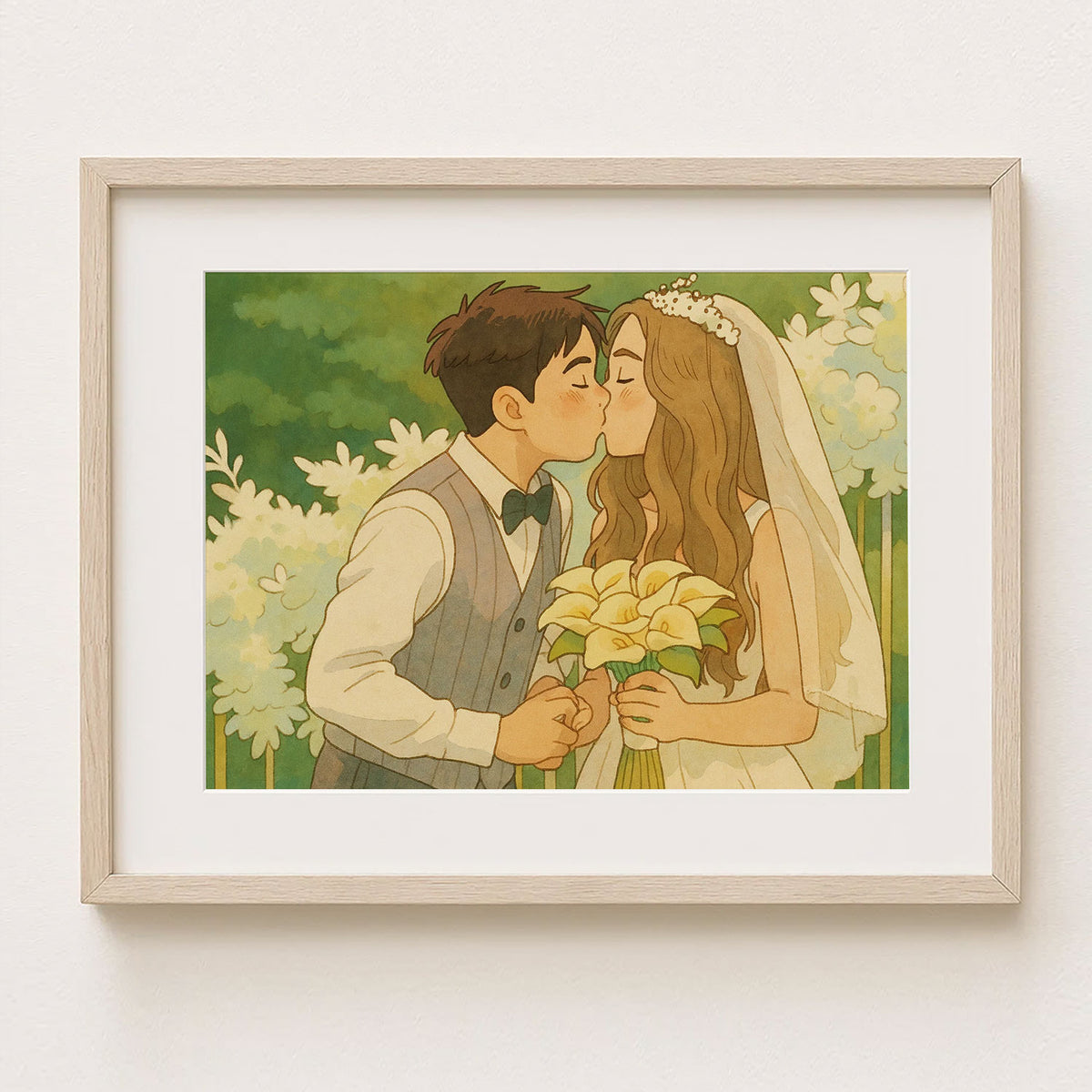 Charming Animated Wedding Couple Artwork - Whimsical Romance in Vibrant Garden Setting
 - 7