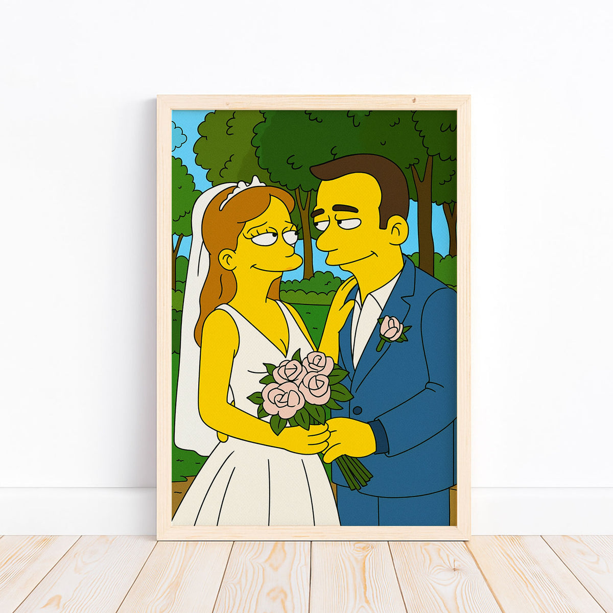 Whimsical Cartoon Wedding Artwork: Fun Simpsons-Inspired Bride and Groom Illustration
 - 7