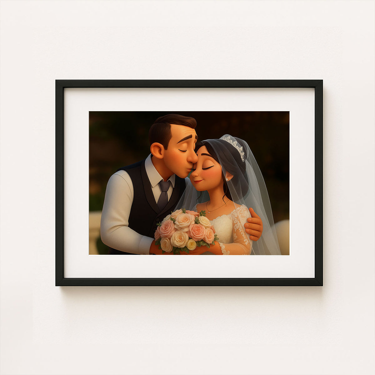 Charming Wedding Bliss: Romantic Couple Illustration Perfect for Home Décor in Whimsical Art Style
 - 7