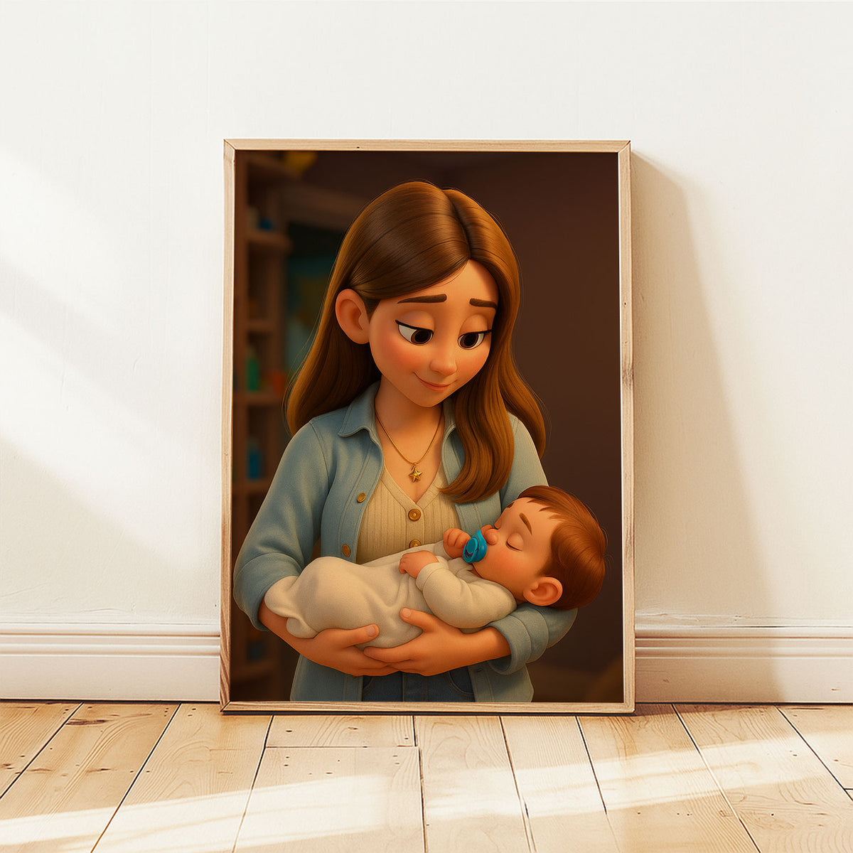 Heartwarming Family Portrait: Charming Cartoon Style Illustration of a Grandmother and Granddaughter Embracing Joyfully
 - 7
