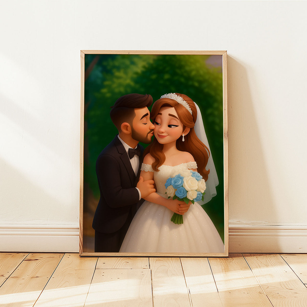 Charming Animated Wedding Portrait of a Happy Couple – Perfect for Home Decor &amp; Gift Ideas
 - 7