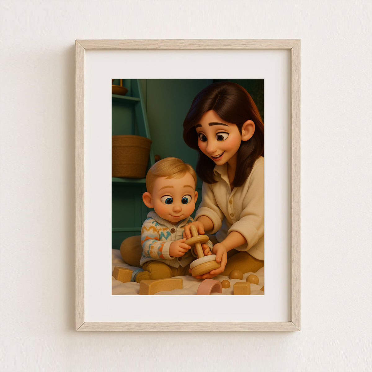 Adorable Mother and Baby Digital Art Print - Heartwarming Cartoon Style for Home Decor and Gift Ideas
 - 7