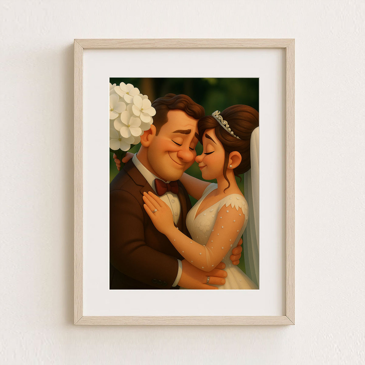 Charming Cartoon Wedding Art Print - Heartwarming Bride and Groom Illustration for Your Home Decor
 - 7
