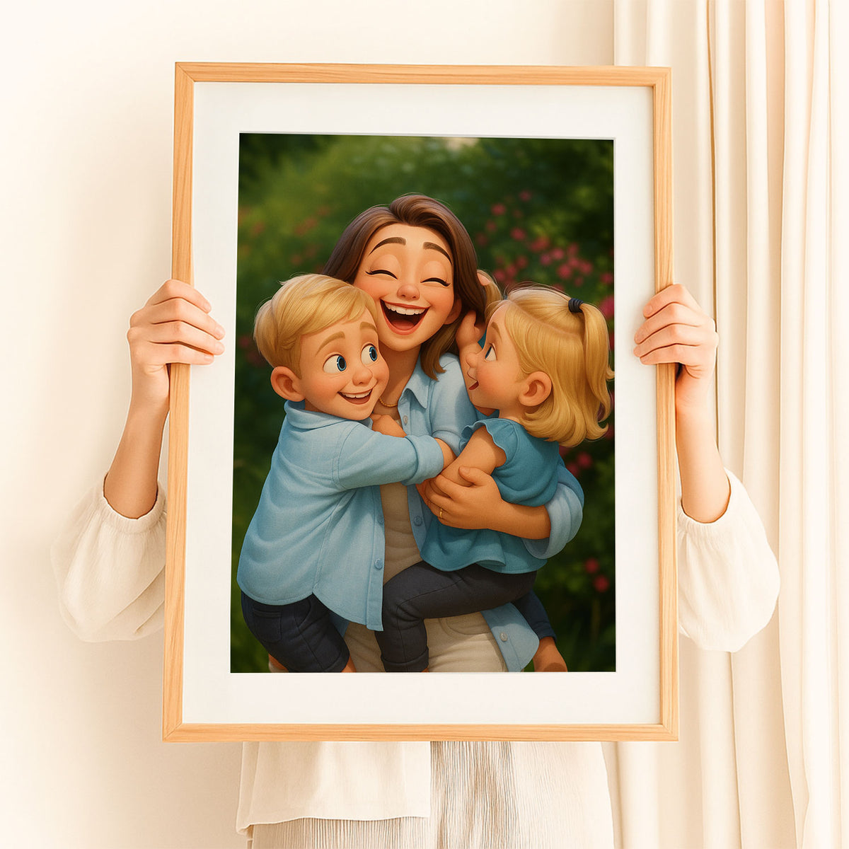 Charming Mother-Daughter Bond in Vibrant Cartoon Style Artwork for Family Decor
 - 7