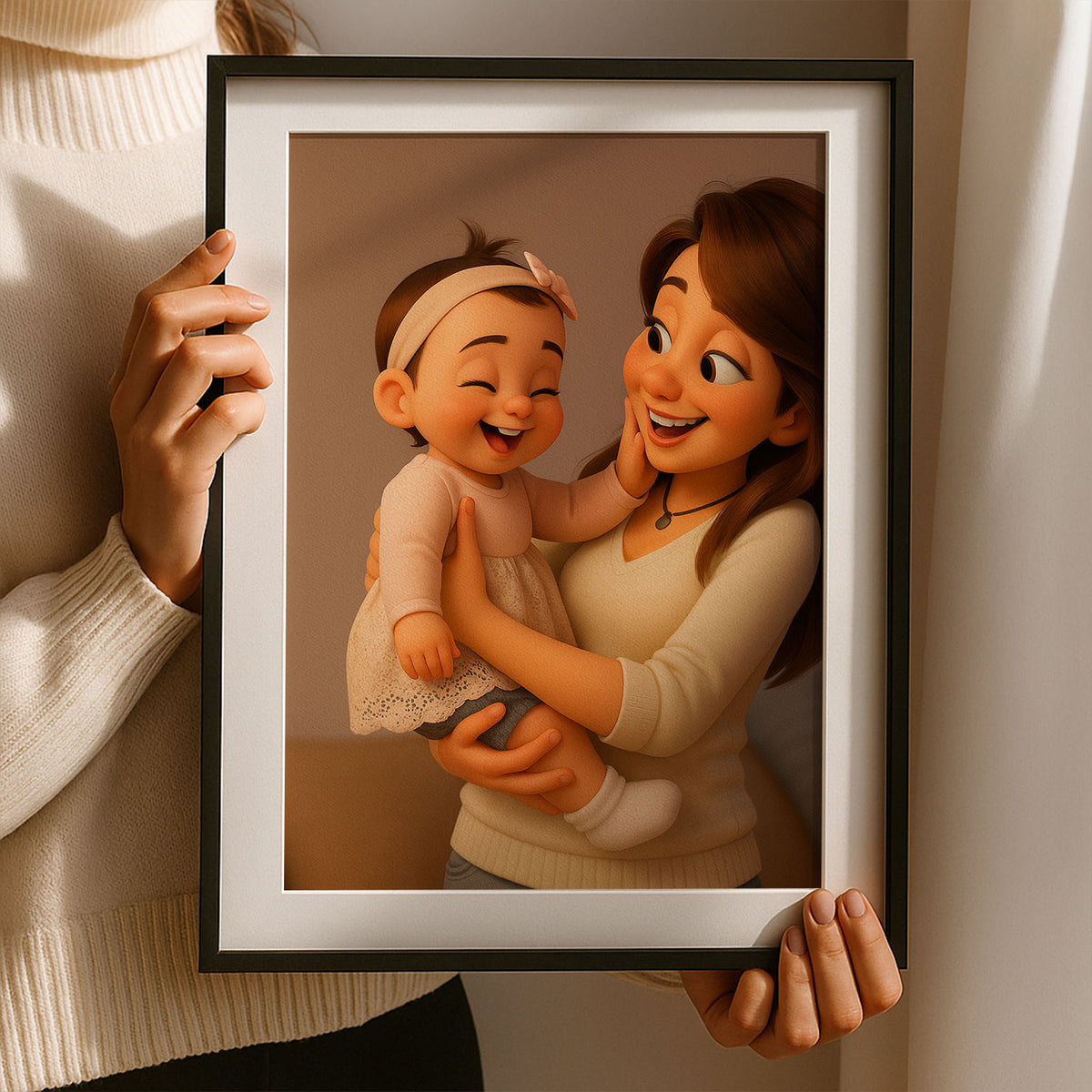 Adorable Cartoon Art Print of Loving Mother and Baby - Perfect Nursery Decor in Charming Style for Family Moments
 - 7