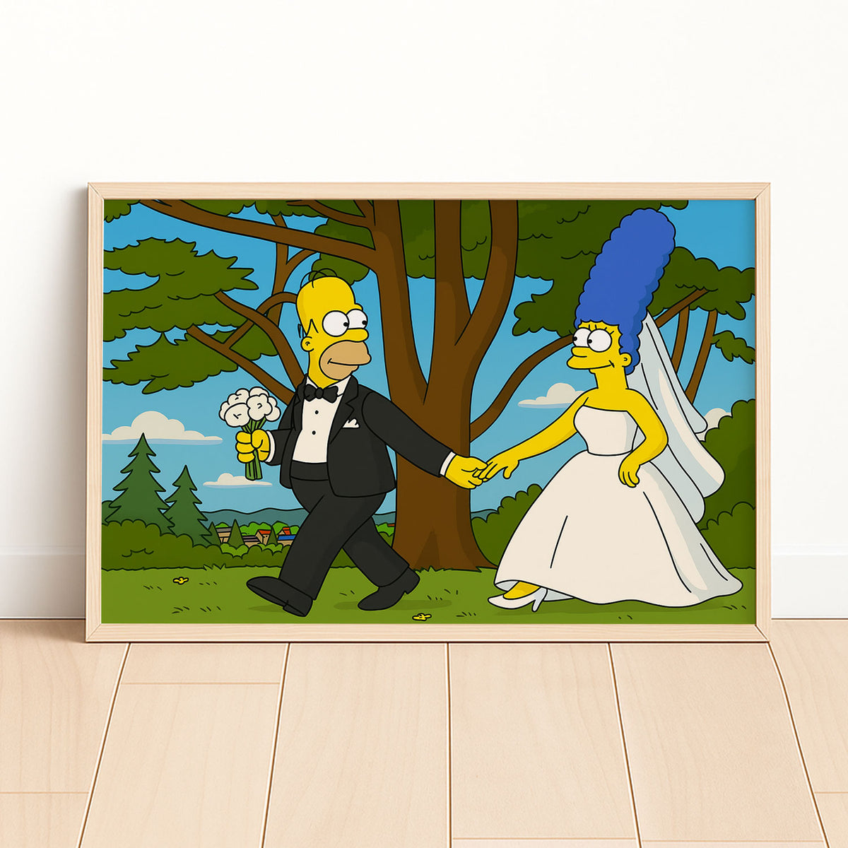 Charming Simpsons Wedding Art Print – Homer and Marge in Playful Animated Style for Home Décor
 - 7