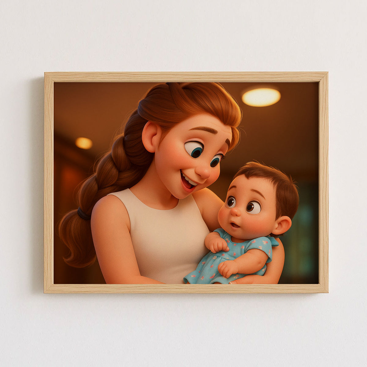 Heartwarming Cartoon Art of a Mother and Baby: Charming Illustration for Family Decor and Nursery
 - 7