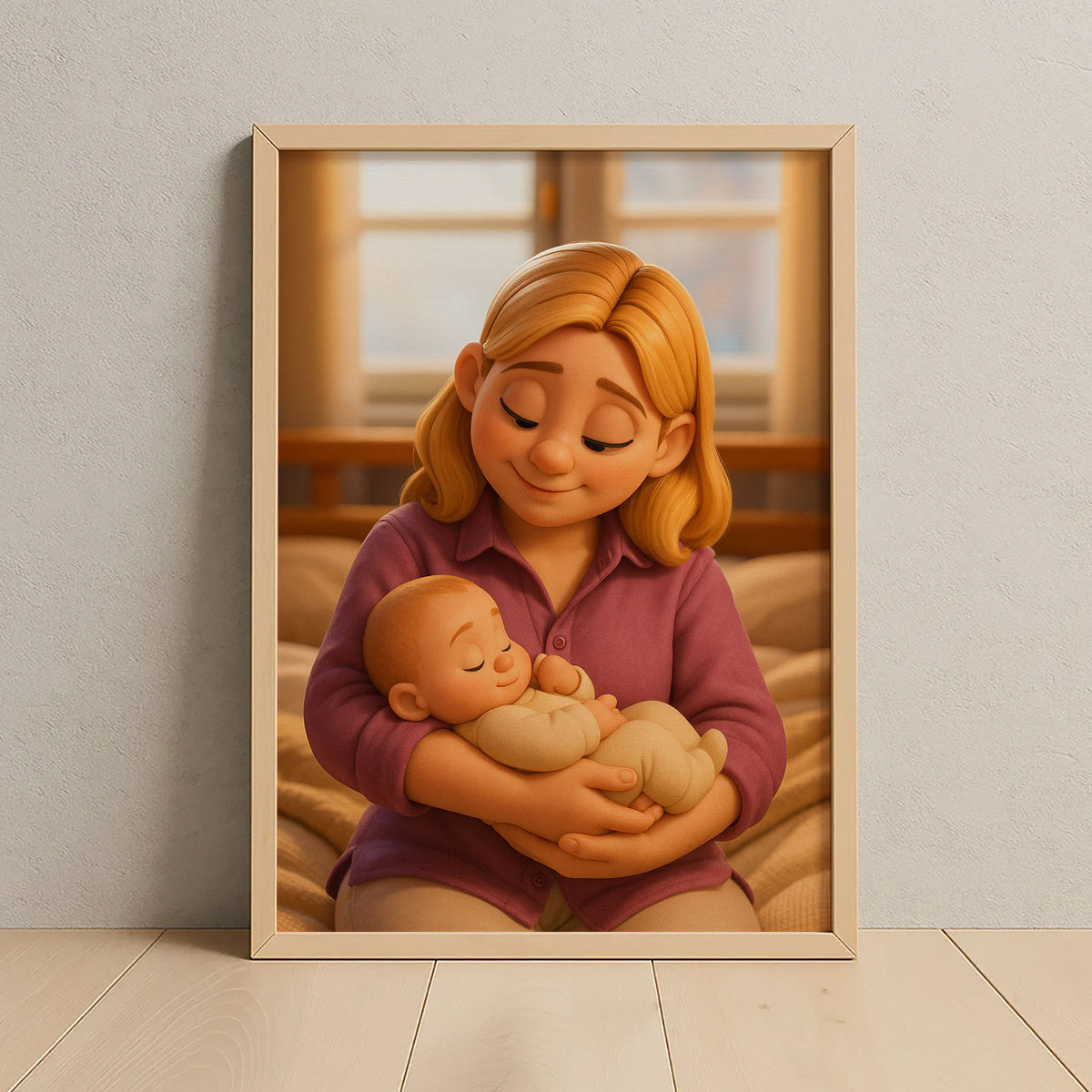 Heartwarming Mother and Baby Illustration - Adorable Cartoon Art for Nursery Decor, Perfect Gift for New Moms
 - 6