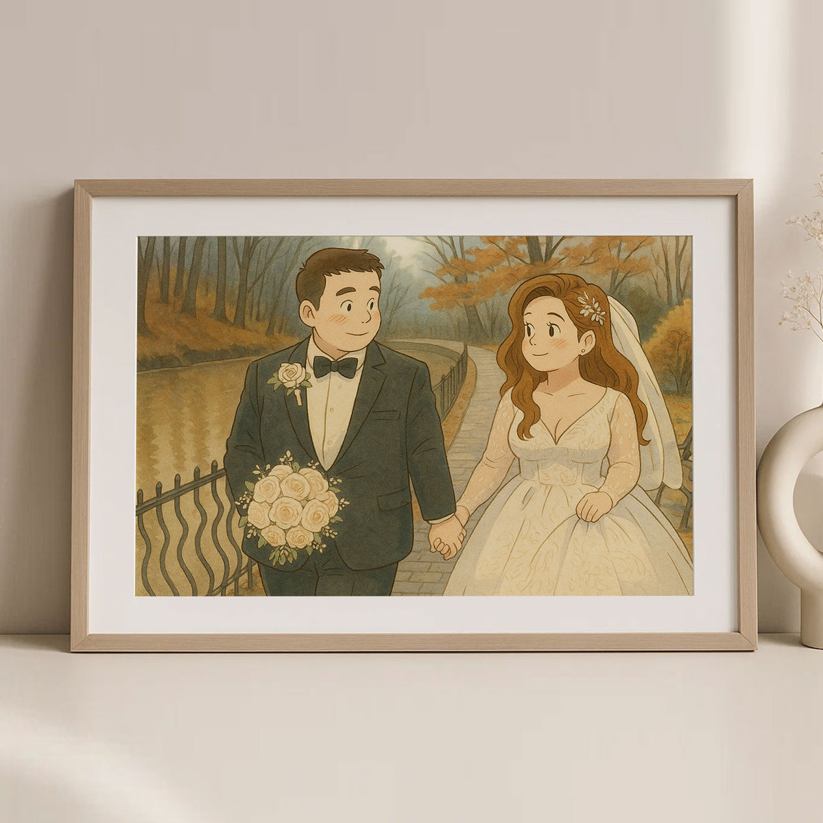 Whimsical Cartoon Wedding Kiss Art Print – Perfect Gift for Newlyweds and Couples
 - 7