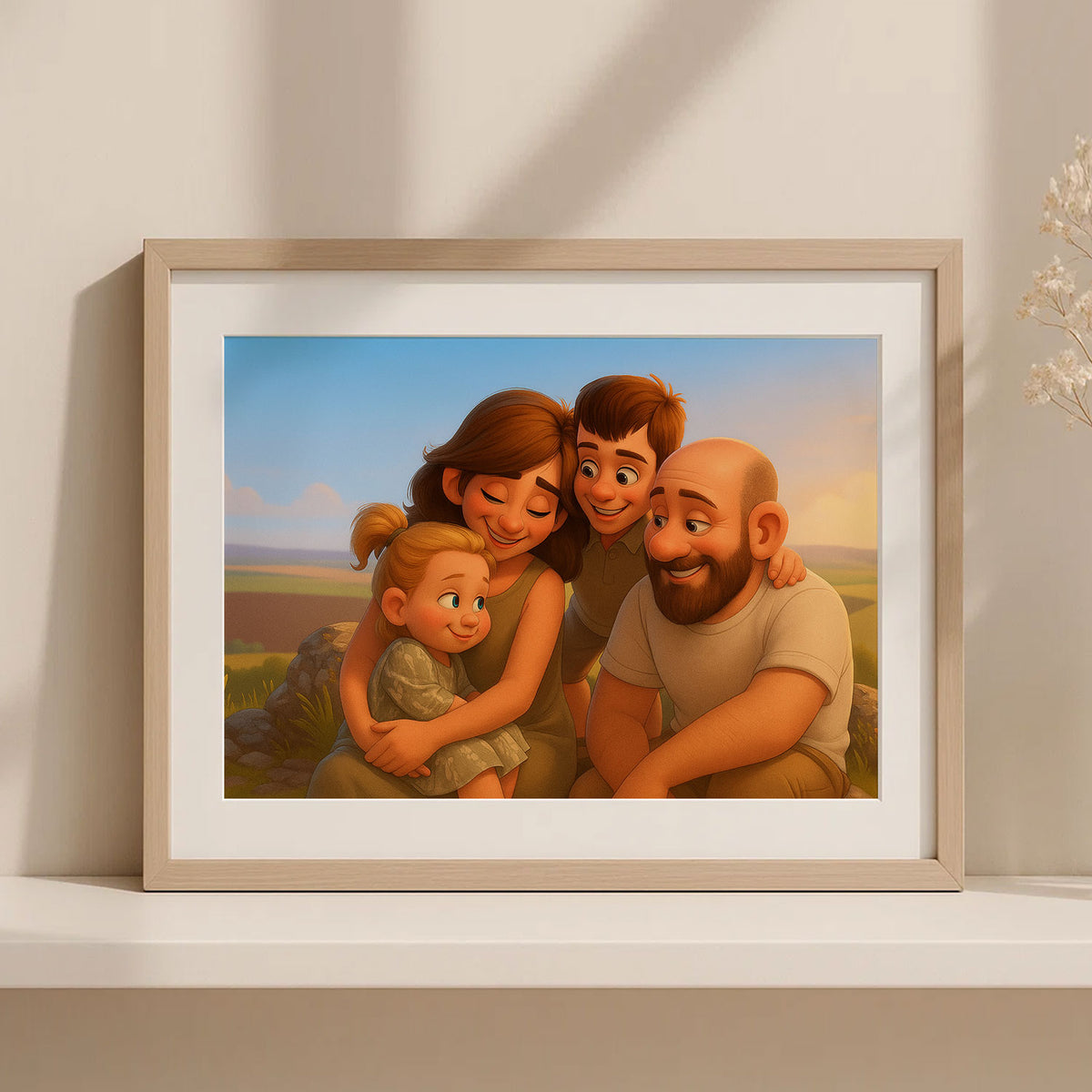 Charming Family Portrait in Playful Cartoon Style – Perfect Art for Kids&#39; Rooms and Family Spaces
 - 7