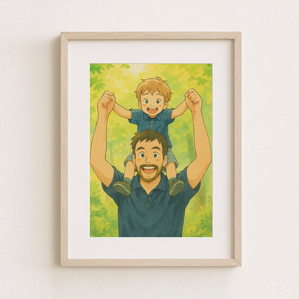 Charming Cartoon Style Artwork of Father and Son Enjoying Nature - Perfect for Family and Kids&#39; Room Decor
 - 7